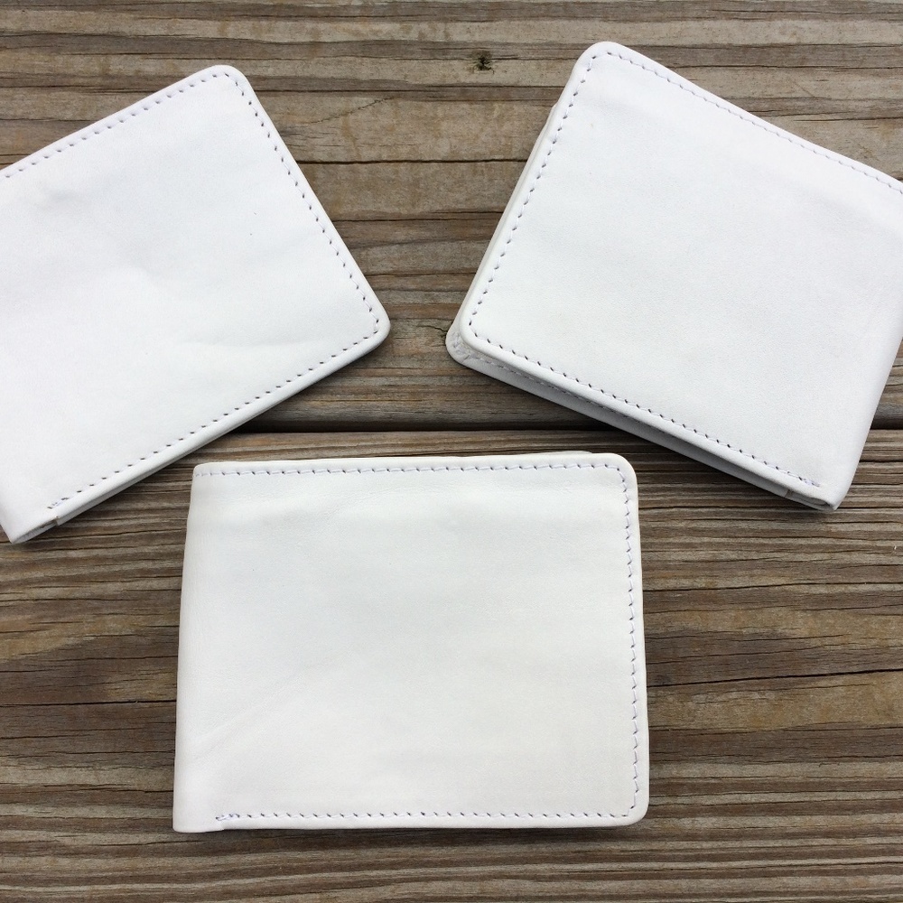 White Wallet Men CardHolder Bifold Genuine Leather - Picture 2 of 8